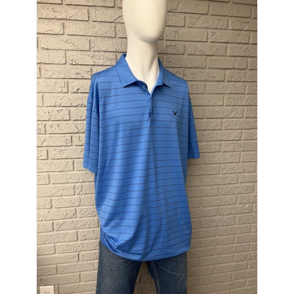Callaway Men Blue Short Sleeve Opti-Dry Striped Golf Shirt Size XXL